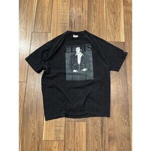 Vintage 90s Y2k Elvis Presley Rock Pop Black Band Short Sleeve Tshirt Size XL